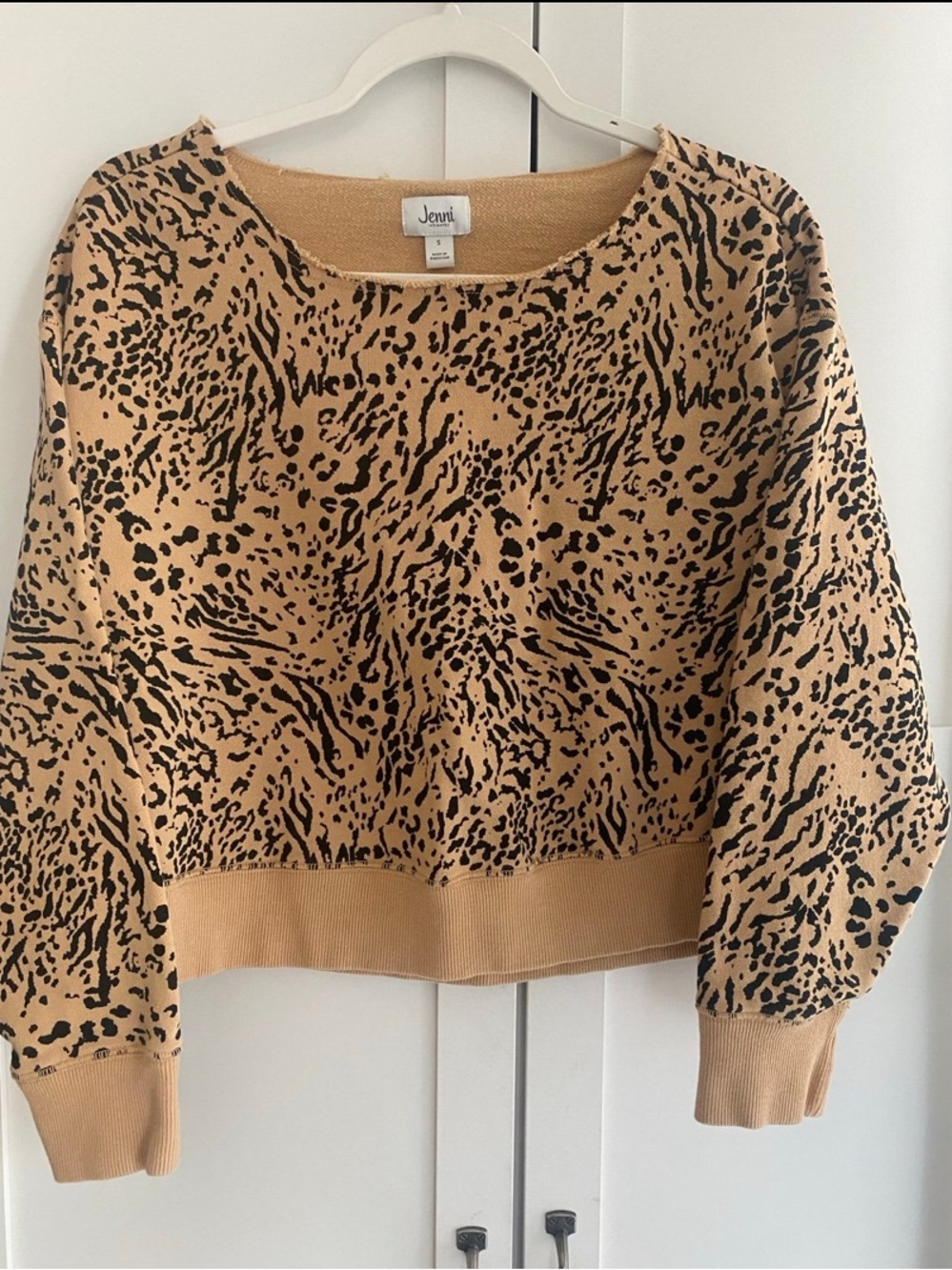 Jenni Camel and Black Animal Print Crewneck Sweater